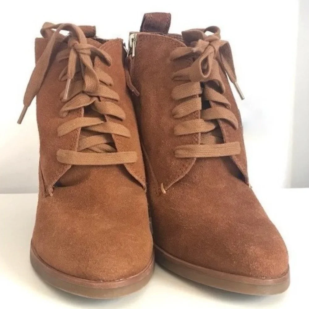 DOLCE VITA STANLI COGNAC SUEDE LACE UP ANKLE BOOT 8 NEW